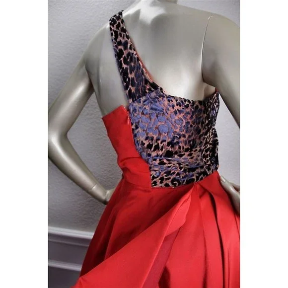 $2640 New CAROLINA HERRERA Red Silk Taffeta Leopard Cocktail Dress 8